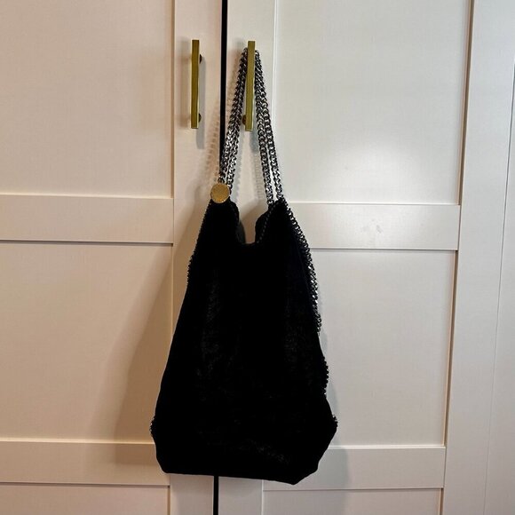 Stella McCartney Falabella Two Chain Black Vegan Suede Shoulder Bag - Picture 2 of 9